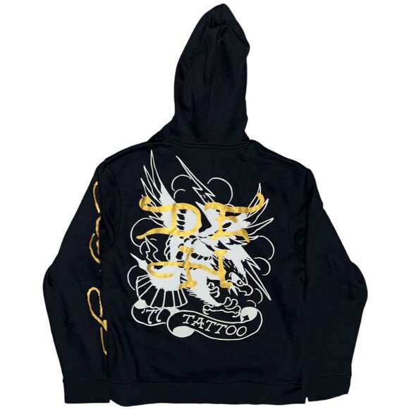 Ed Hardy Men's Flaming Skull Black Hoodie L or XL - Picture 2 of 2